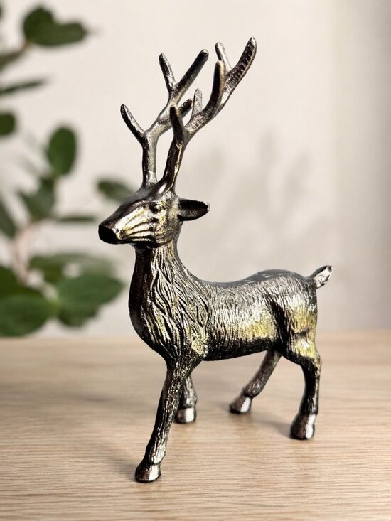 unbranded Other - Vintage Silver Metal Deer Figurine Stag Buck Statue Rustic Lodge Woodland Decor